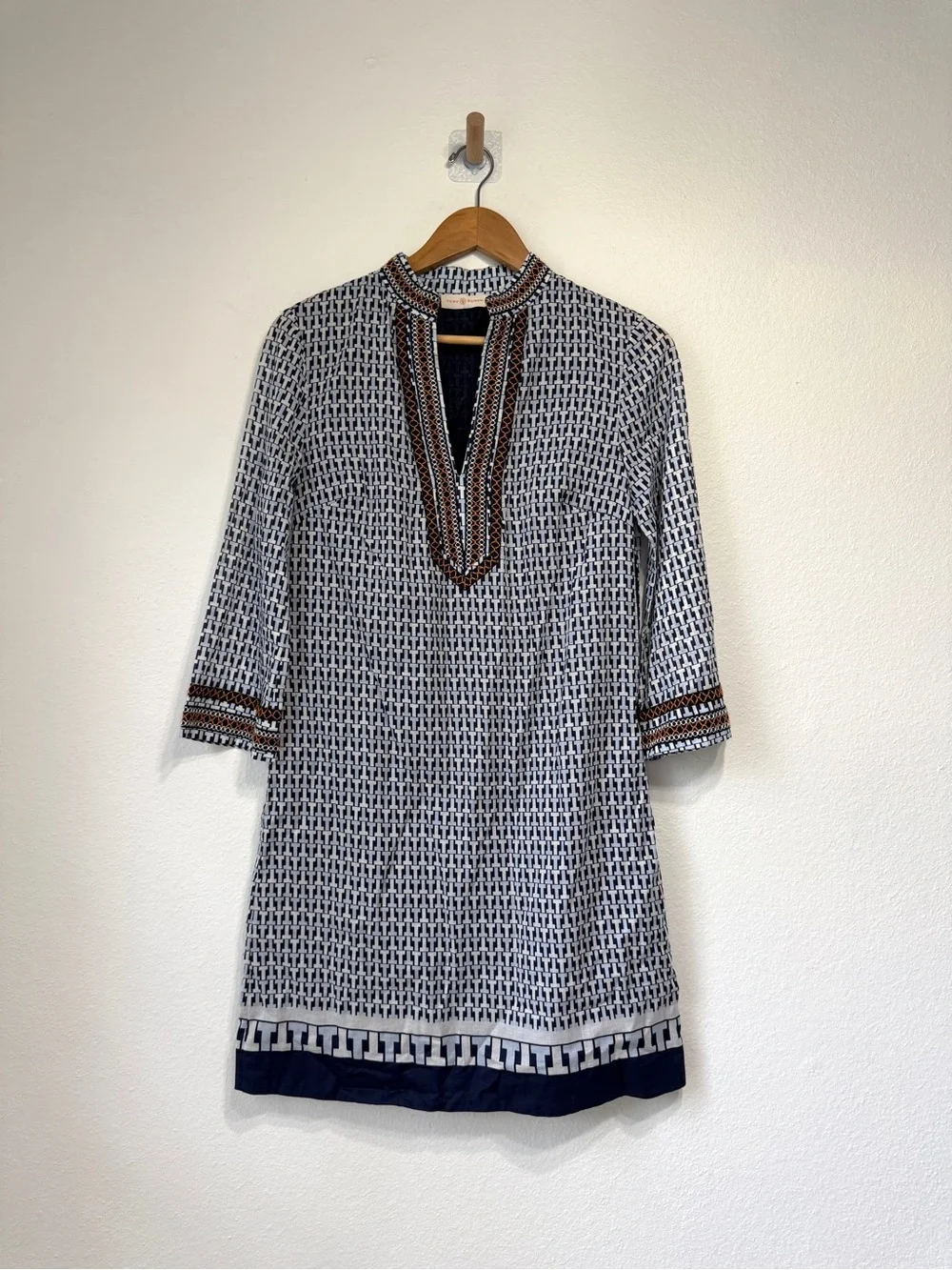Tory Burch Embroidered Trim Printed Cotton Tunic Dress Size 2